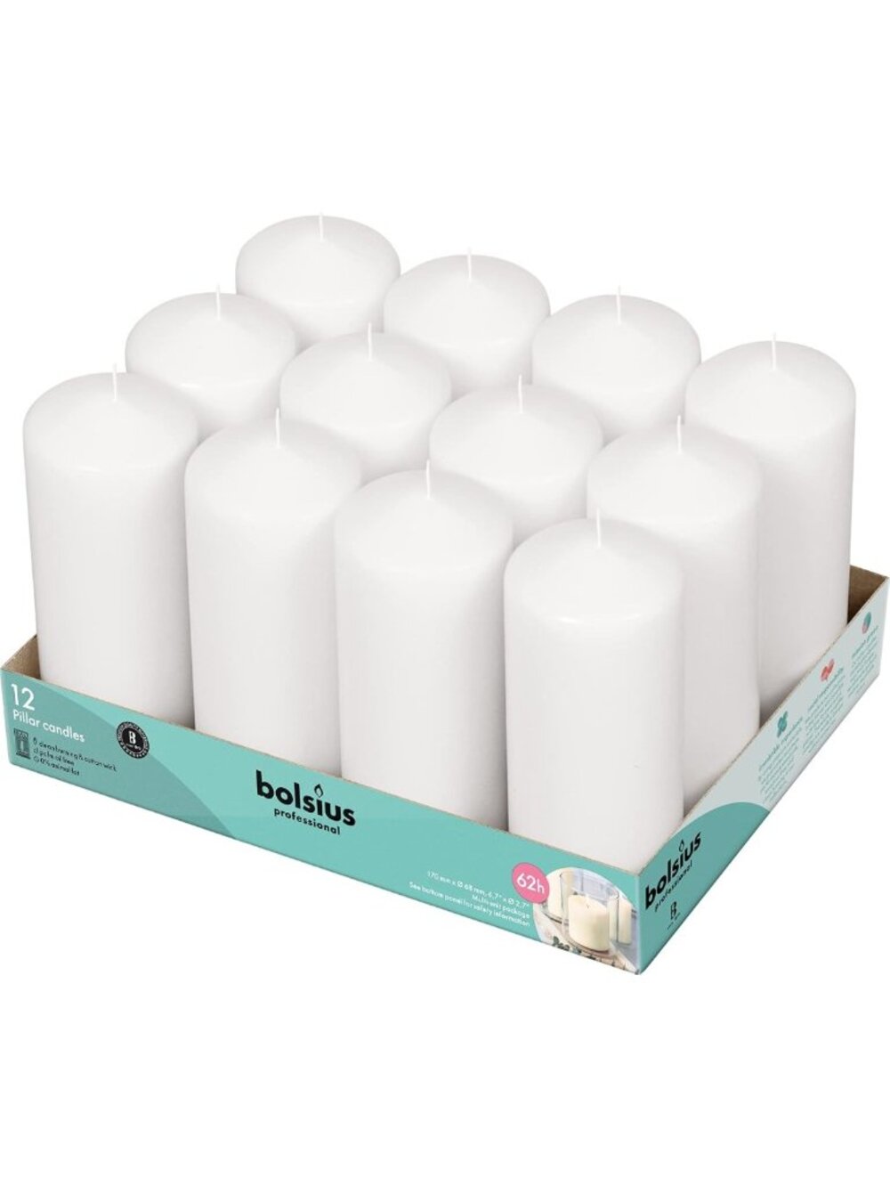 12 Unscented White Pillar Candles - 2.7x6.7 Inches, Dripless, Smokeless